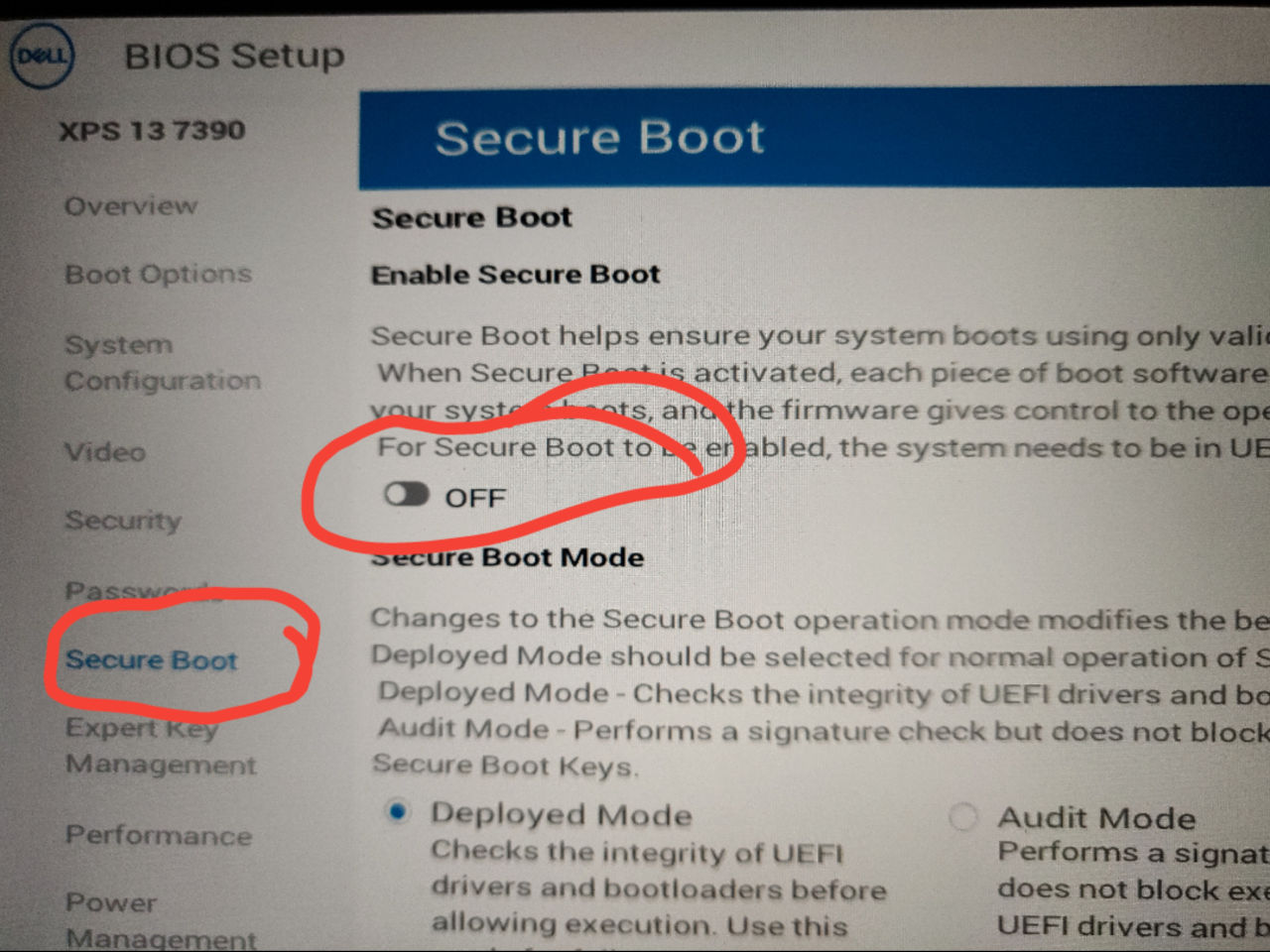 Disable secure boot
